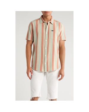 RVCA Alvarado Stripe Short Sleeve Linen Blend Button-Up Shirt - Multicolor