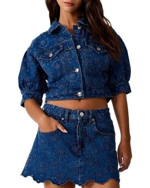 Steve Madden Serafina Crop Denim Eyelet Jacket - Blue