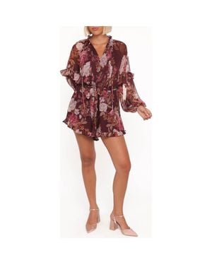 Petal & Pup Delaney Floral Print Ruffle Chiffon Romper - Red