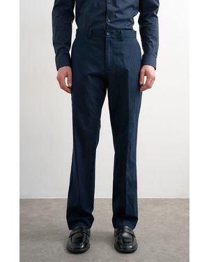 TOPMAN Linen Blend Straight Leg Pants - Blue