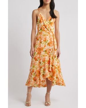 Chelsea28 Faux Wrap Midi Dress - Orange