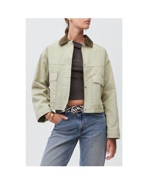 MANGO TEEN Corduroy Collar Zip Denim Jacket - Gray
