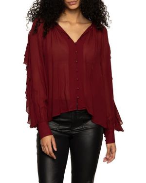 Sanctuary Harmony Ruffle Sleeve Button-Up Shirt - Red