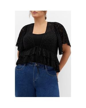 City Chic Lily Sheer Lace Crop Top - Black