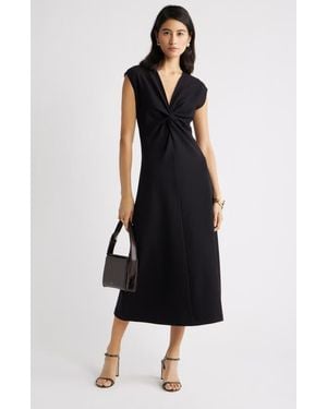 Nordstrom Twist Front Cap Sleeve Midi Dress - Black