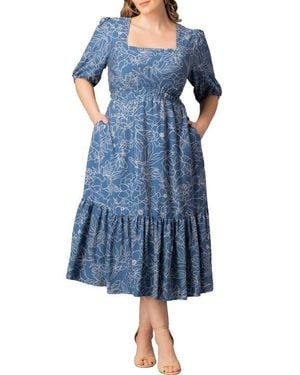 Kiyonna Bailey Square Neck Maxi Dress - Blue