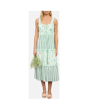 Blu Pepper Print Sleeveless Tiered Maxi Dress - Green