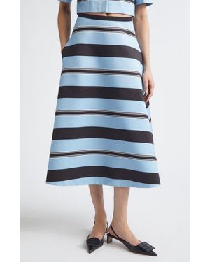Emilia Wickstead Hallie Stripe Taffeta Faille A-Line Midi Skirt - Blue