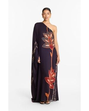 Diarrablu Handbeaded Satu Fsc Certified Viscose One Shoulder Gown - Red