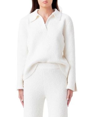 Endless Rose Textured Fuzzy Collared Sweater - White