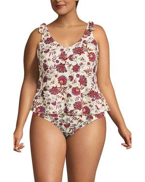 Lands' End Plus Size Tie Shoulder Flutter Tankini Top - Red