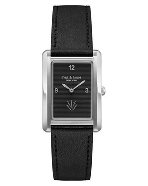 Rag & Bone Brynn Leather Strap Tank Watch, 28Mm X 38Mm - Black