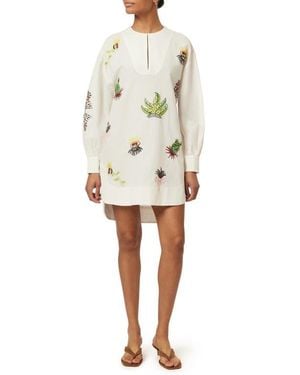 Scotch & Soda Embroidered Long Sleeve Cotton & Linen Shift Dress - White