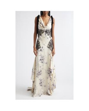 Cinq À Sept Handsketched Floral Lace Inset Gown - Natural
