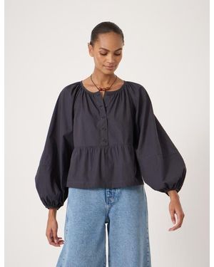 Hush Beck Cotton Peplum Blouse - Blue