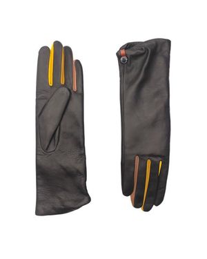 Agnelle Audrey Midlength Leather Gloves With Contrast Autumn Highlights - Gray