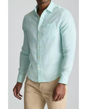 UNTUCKit Stripe Wrinkle Resistant Linen Button-Up Shirt - Green