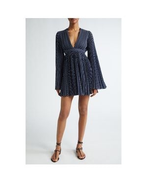 Michael Kors Pleated Long Sleeve Minidress - Blue