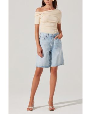 Astr Saylah One-Shoulder Stretch Cotton Top - Blue