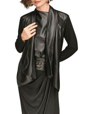 Donna Karan Flyaway Faux Leather & Knit Jacket - Black