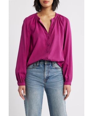 Cloth & Stone Gathered Button-Up Shirt - Pink