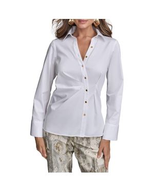 Donna Karan Ruched Asymmetric Cotton Button-Up Shirt - Gray