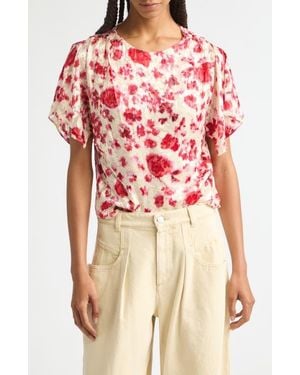Isabel Marant Hervane Floral Burnout Devoré Georgette Top - Red