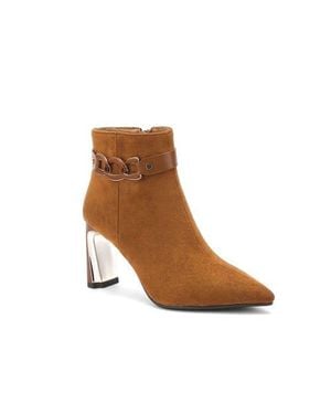 Ninety Union Chain Ornament Metal Heel Bootie - Brown