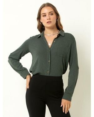 Single Stitch Knit Button-Up Shirt - Green