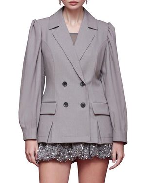 Avec Les Filles Double Breasted Puff Shoulder Blazer - Gray