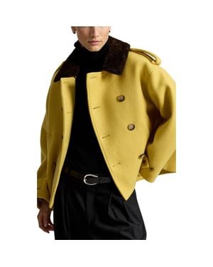 Polo Ralph Lauren Double Breasted Coat With Genuine Shearling Collar - Yellow