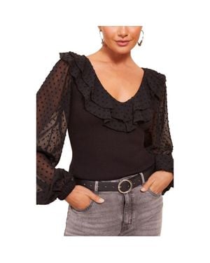 Friends Like These Dobby Balloon Sleeve Rib Top - Black