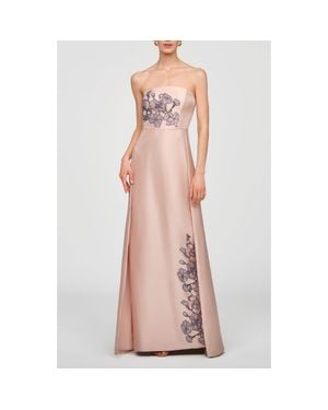 Kay Unger Chandler Embroidered Floral Walk Thru Metallic Organza Gown - Pink