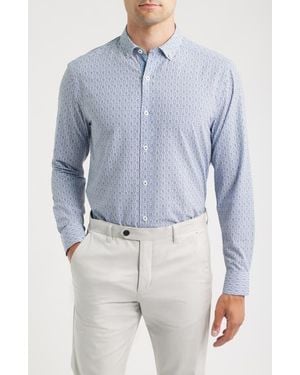 Johnston & Murphy Xc+ Football Print Performance Button-Down Shirt - Blue