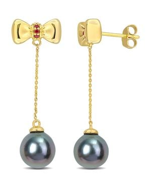 Julianna B Tahitian Pearl & Gem Bow Dangle Earrings 10K - Red