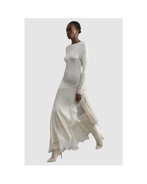 Karen Millen Slinky Lace Asymmetric Maxi Dress - White
