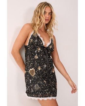 Nasty Gal Tattoo Heart Lace Trim Mini Dress - Black