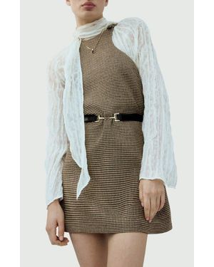 Mango Gina Knot Detail Houndstooth Microcheck Dress - Brown