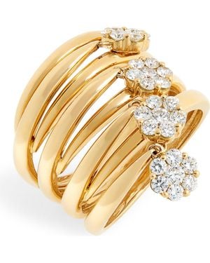 Hueb Flower Charm Stacked Ring - White