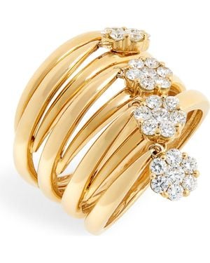 Hueb Flower Charm Stacked Ring - White