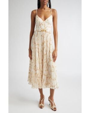 Zimmermann Chain Print Belted Sunray Pleated Picnic Dress - Natural