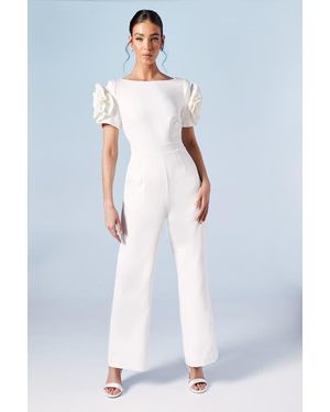 Coast 3D Flower Shoulder Bridal Jumpsuit - Blue