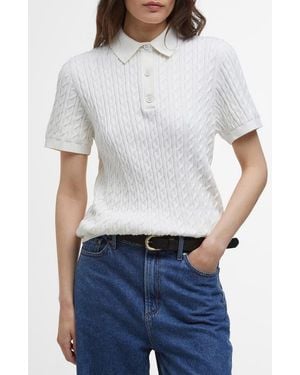 Barbour Cable Cotton Polo Sweater - White
