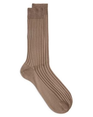 Canali Ribbed Cotton Dress Socks - Brown