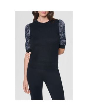 DKNY Print Twist Sleeve Mixed Media Sweater - Black
