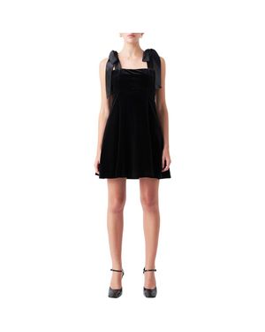 Endless Rose Tie Shoulder Velvet Minidress - Black