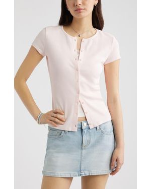 BP. Short Sleeve Rib Knit Cardigan - Pink
