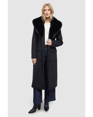 Oasis Faux Fur Collar Belted Coat - Blue