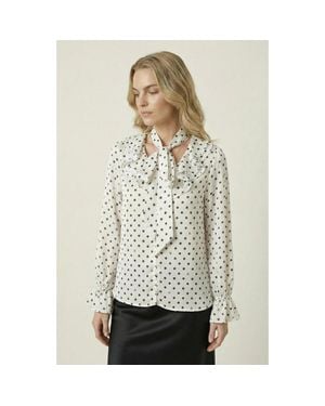 Modenaire Polka Dot Tie Neck Blouse - Natural