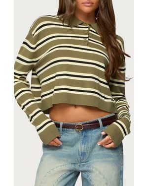 Edikted Shelby Stripe Crop Polo Sweater - Green